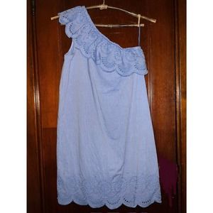 VINEYARD VINES DRESS COTTON ONE SHOULDER EYELET SHIFT PERIWINKLE BLUE XXS